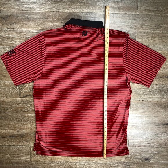 Footjoy FJ Performance Golf Polo Shirt Mens Large Red Black Striped PGT Trucking - Picture 3 of 6